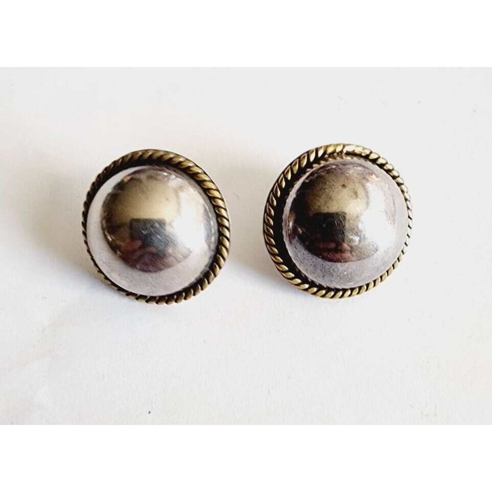 Vintage Mexico Sterling Silver Button Earrings Braided Border 55$